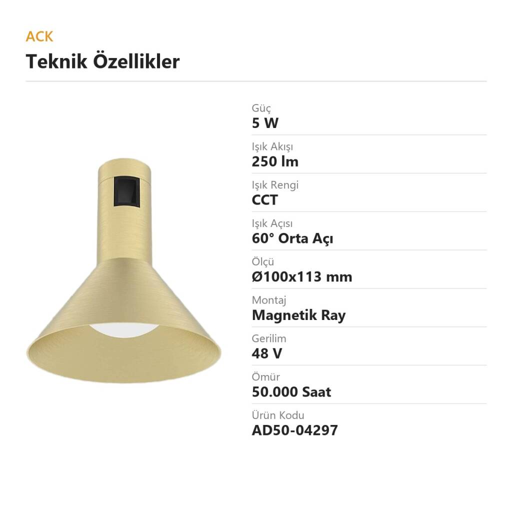ACK 5W CCT (3 Renk) 48V Rétro Magnetik Ray Armatürü Geniş Koni (Şapka) Spot (Bakır (Copper)) AD50-04297 - 4