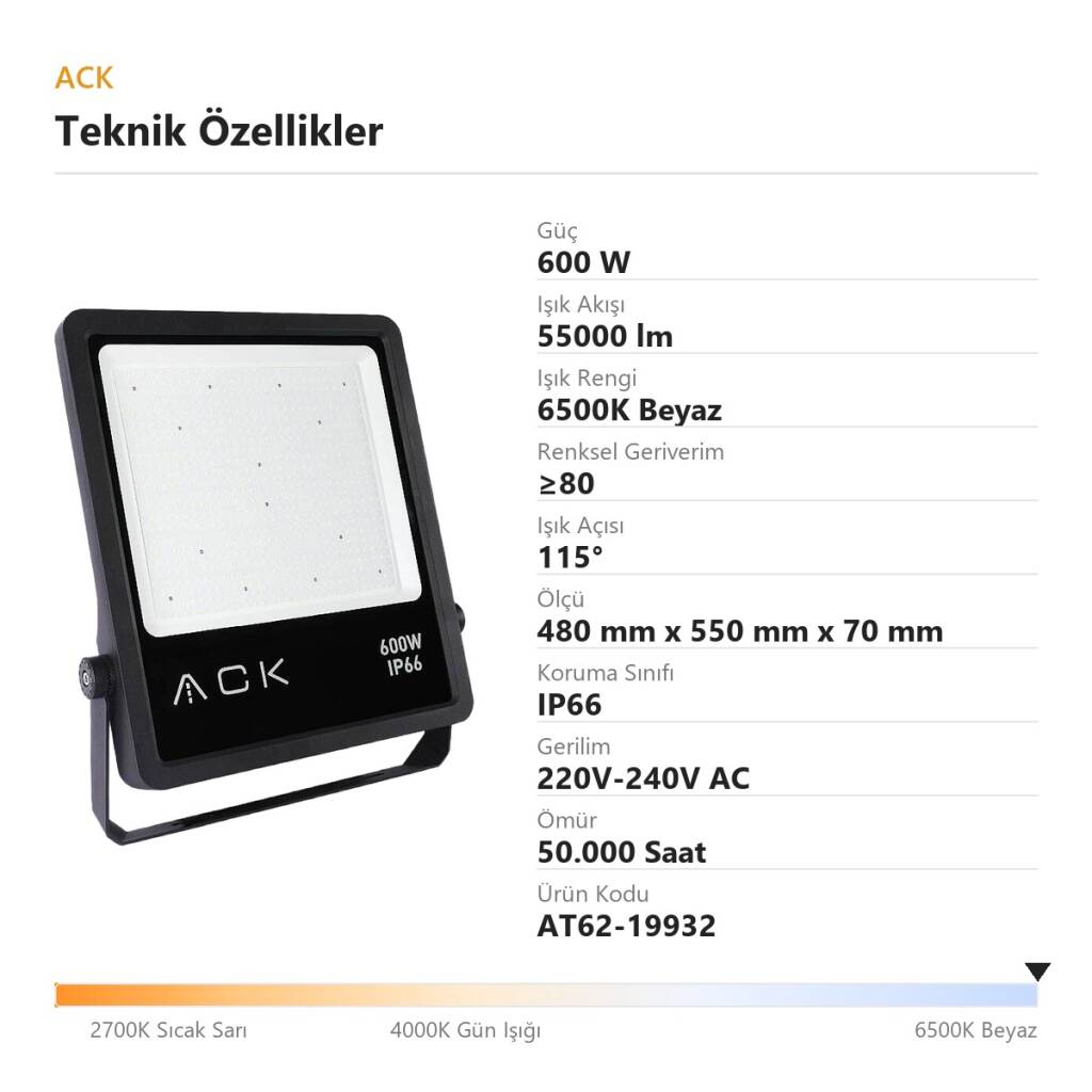 ACK 600W 6500K Beyaz LED Projektör AT62-19932 - 4