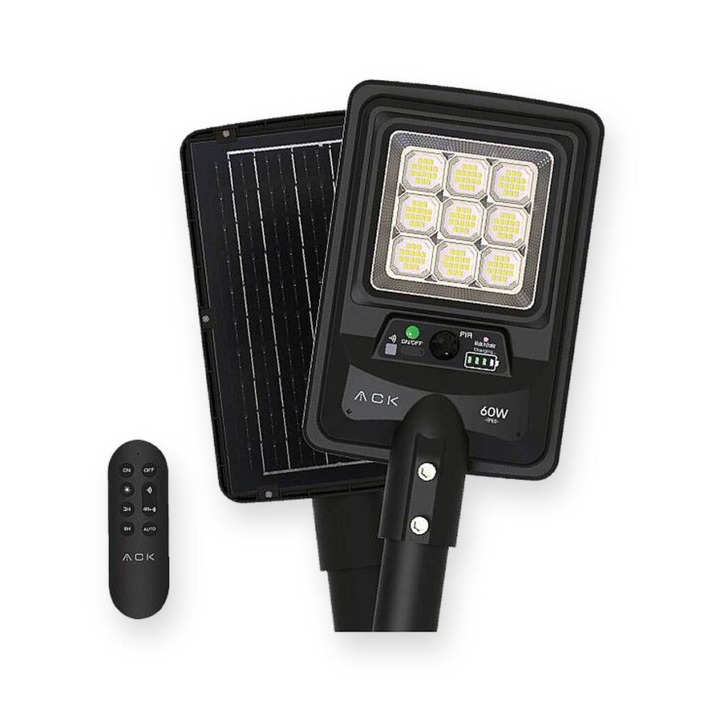 ACK 60W 6500K Beyaz Solar LED Sokak Armatürü (Siyah) AT42-06031 - 1