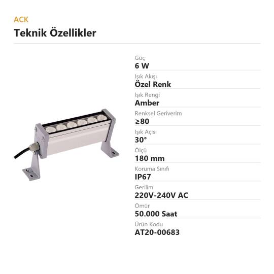ACK 6W 180mm Amber LED Wallwasher AT20-00683 - 4