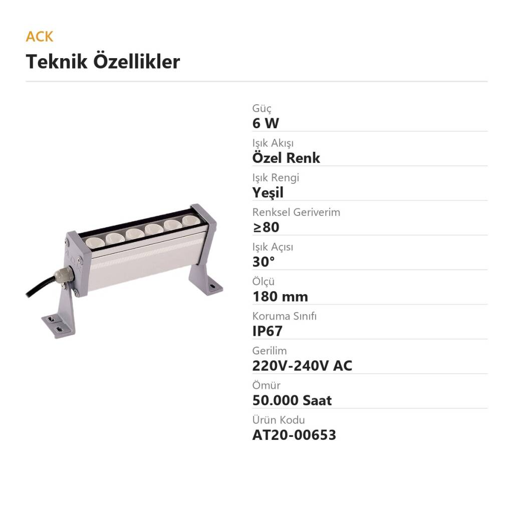 ACK 6W 180mm Yeşil LED Wallwasher AT20-00653 - 4
