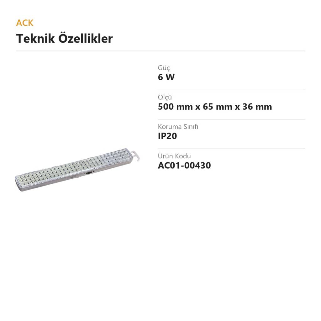 ACK 6W 90 LED Şarjlı El Feneri / Işıldak AC01-00430 - 4