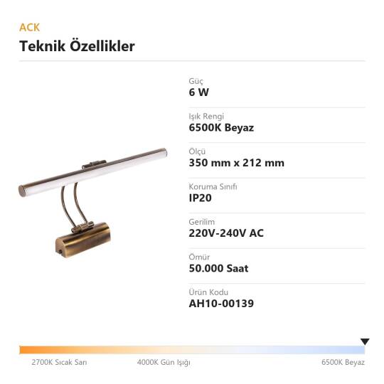 ACK 6W 6500K Beyaz LED Tablo Apliği (Eskitme) AH10-00139 - 4