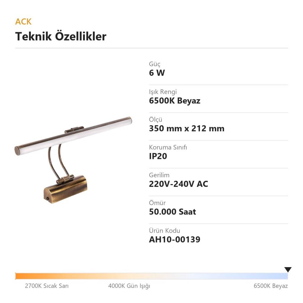 ACK 6W 6500K Beyaz LED Tablo Apliği (Eskitme) AH10-00139 - 4