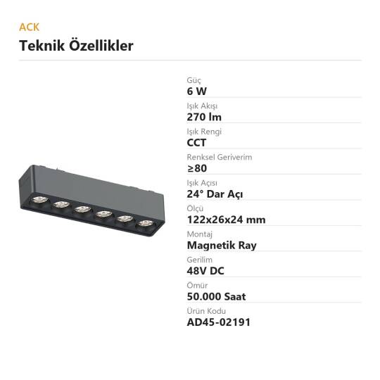 ACK 6W CCT (3 Renk) 48V Magnetik Ray Armatürü Çoklu Dot (Izgara) Siyah Kasa AD45-02191 - 4