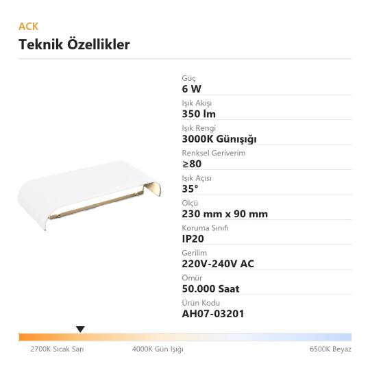 ACK 6W 3000K Günışığı 350 lm LED Duvar/Tavan Apliği (Siyah) AH07-03201 - 4