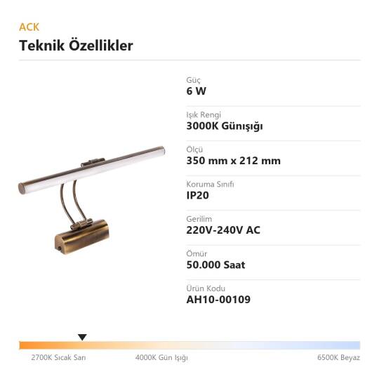 ACK 6W 3000K Günışığı LED Tablo Apliği (Eskitme) AH10-00109 - 4