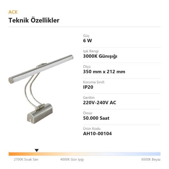 ACK 6W 3000K Günışığı LED Tablo Apliği (Saten) AH10-00104 - 4