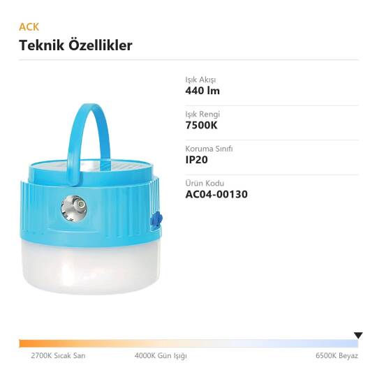 ACK 7500K 440lm 2 Kademeli El Fenerli Şarjlı LED Işıldak AC04-00130 - 4