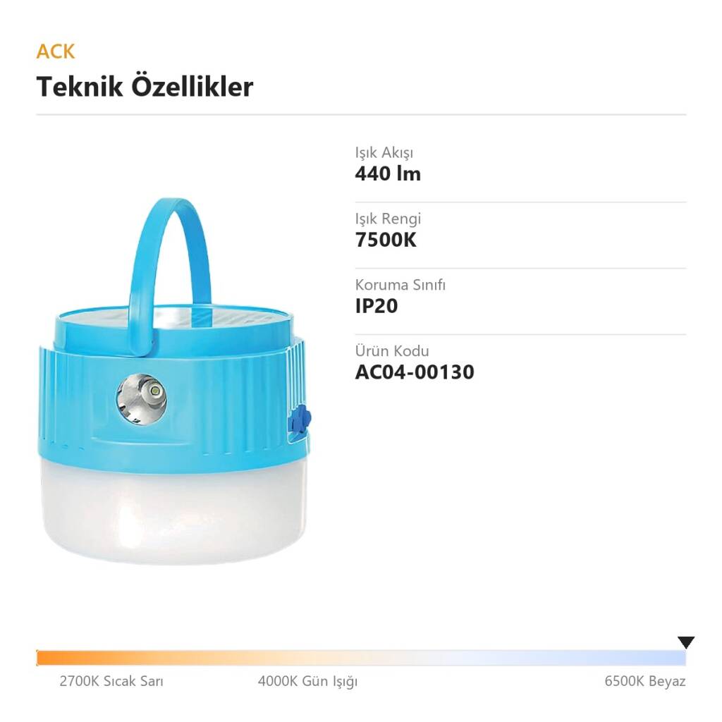 ACK 7500K 440lm 2 Kademeli El Fenerli Şarjlı LED Işıldak AC04-00130 - 4