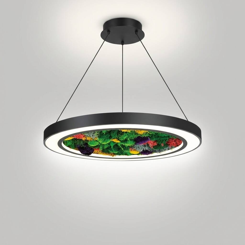 ACK 75W Yapay Yosunlu Biyofilik Dekoratif Linear Sarkıt Ø60 cm İnce Kenar Yosunlu Tavan Siyah Kasa AL02-22101 - 3