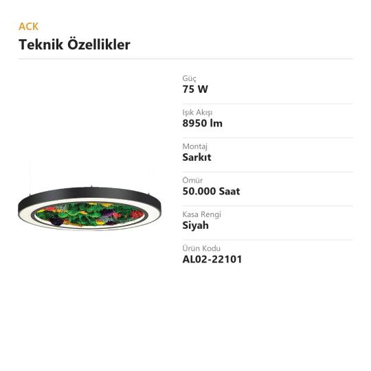ACK 75W Yapay Yosunlu Biyofilik Dekoratif Linear Sarkıt Ø60 cm İnce Kenar Yosunlu Tavan Siyah Kasa AL02-22101 - 4