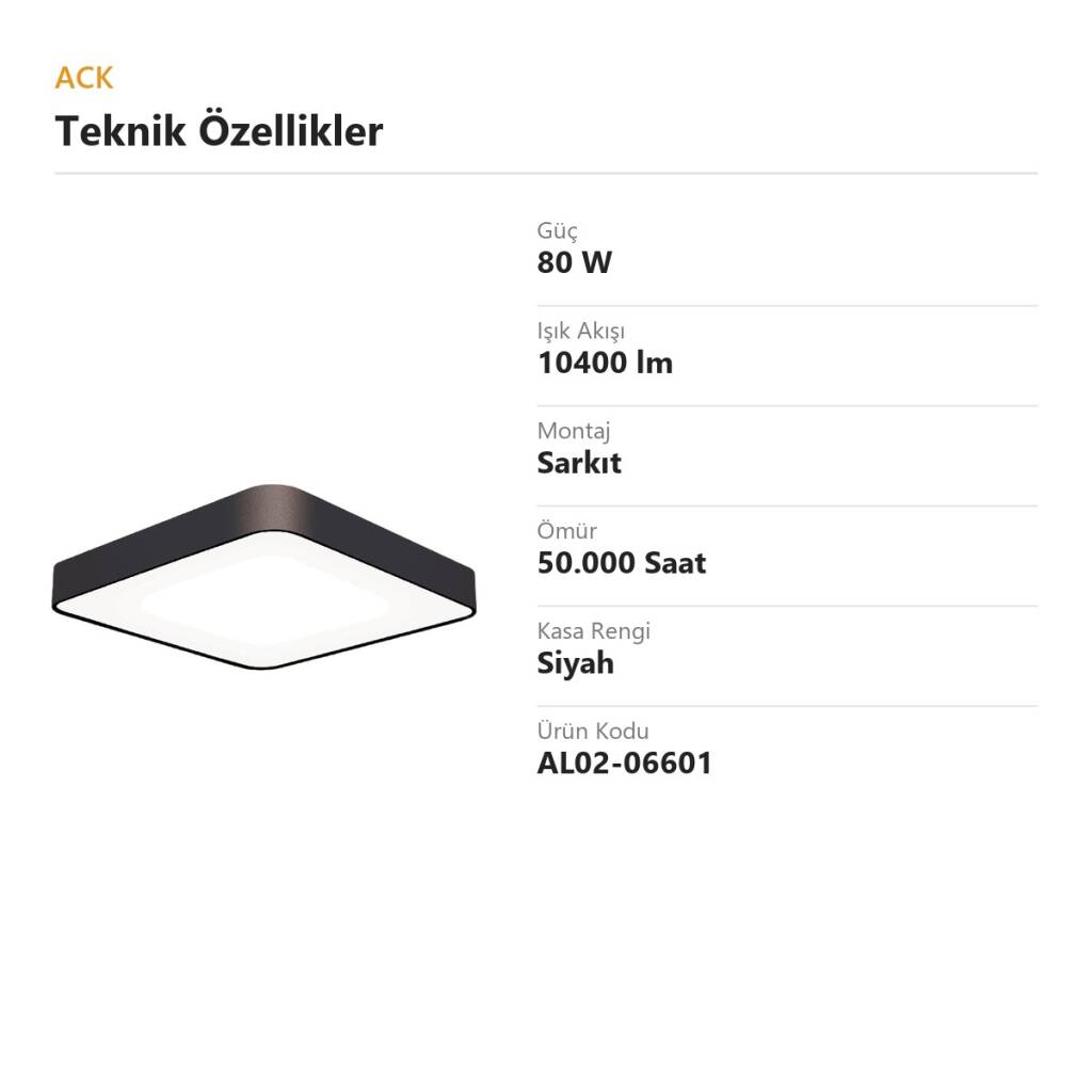 ACK 80W Geniş Çaplı Dekoratif Linear Sarkıt Armatür 60cmx60cm İnce Kare Siyah Kasa AL02-06601 - 4