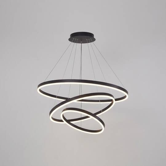 ACK 85W Çok Katlı (Halkalı) Devasa Dekoratif Sarkıt Avize 40x60x80 cm (3 Katlı Asimetrik Halka) Siyah Kasa AL02-28201 - 3