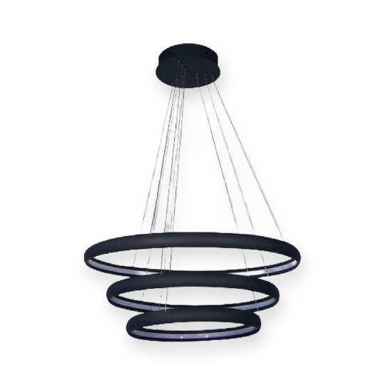 ACK 85W Çok Katlı (Halkalı) Devasa Dekoratif Sarkıt Avize 40x60x80 cm (3 Katlı Yuvarlak Halka) Siyah Kasa AL02-29401