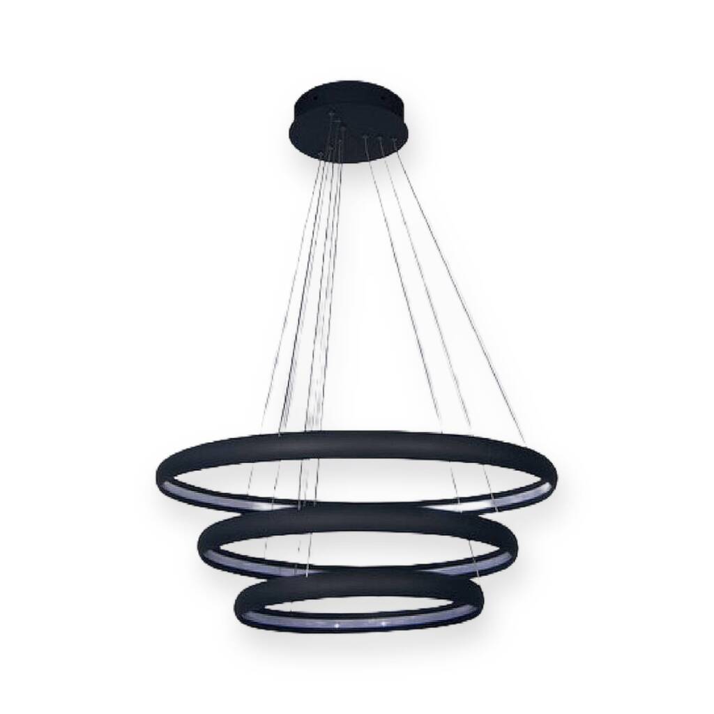 ACK 85W Çok Katlı (Halkalı) Devasa Dekoratif Sarkıt Avize 40x60x80 cm (3 Katlı Yuvarlak Halka) Siyah Kasa AL02-29401 - 1