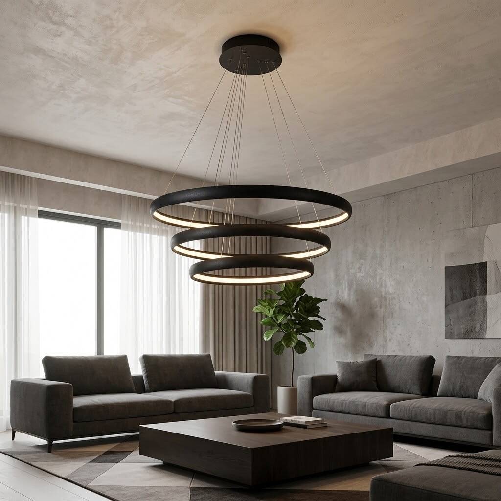 ACK 85W Çok Katlı (Halkalı) Devasa Dekoratif Sarkıt Avize 40x60x80 cm (3 Katlı Yuvarlak Halka) Siyah Kasa AL02-29401 - 2