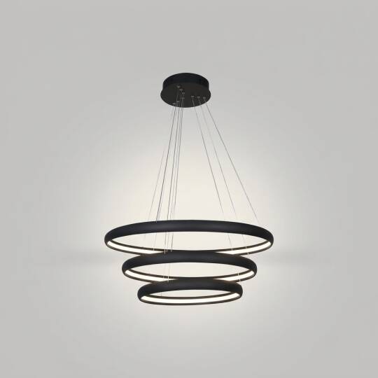 ACK 85W Çok Katlı (Halkalı) Devasa Dekoratif Sarkıt Avize 40x60x80 cm (3 Katlı Yuvarlak Halka) Siyah Kasa AL02-29401 - 3