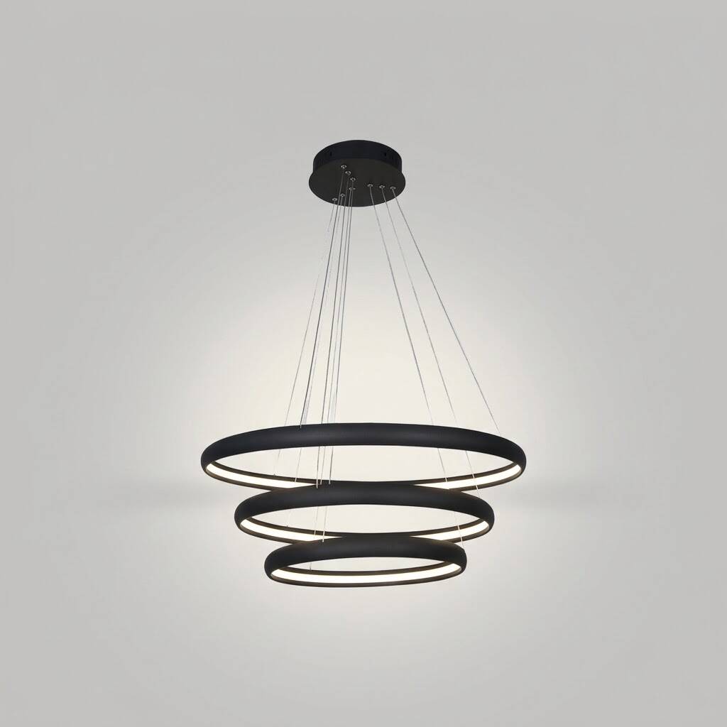 ACK 85W Çok Katlı (Halkalı) Devasa Dekoratif Sarkıt Avize 40x60x80 cm (3 Katlı Yuvarlak Halka) Siyah Kasa AL02-29401 - 3