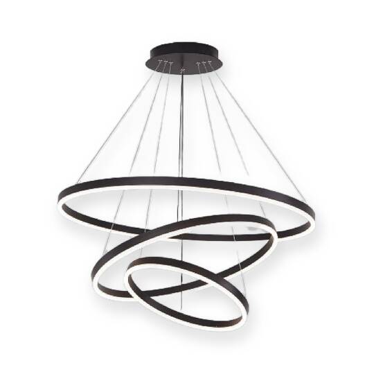 ACK 85W Çok Katlı (Halkalı) Devasa Dekoratif Sarkıt Avize 50x60x70 cm (3 Katlı Asimetrik Halka) Siyah Kasa AL02-28101