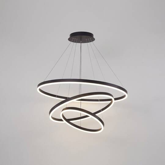 ACK 85W Çok Katlı (Halkalı) Devasa Dekoratif Sarkıt Avize 50x60x70 cm (3 Katlı Asimetrik Halka) Siyah Kasa AL02-28101 - 3