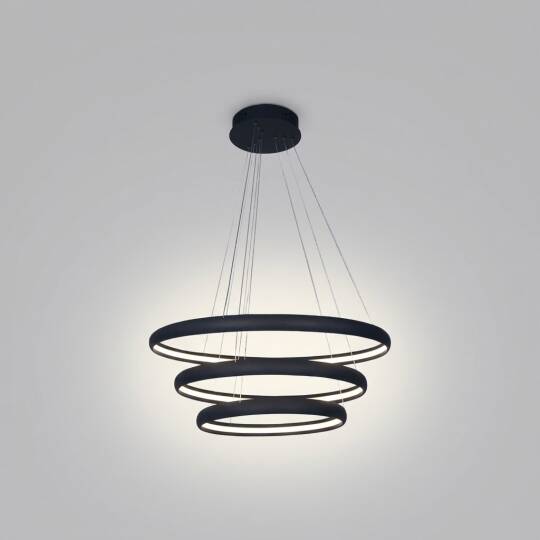 ACK 85W Çok Katlı (Halkalı) Devasa Dekoratif Sarkıt Avize 50x60x70 cm (3 Katlı Yuvarlak Halka) Siyah Kasa AL02-29501 - 3