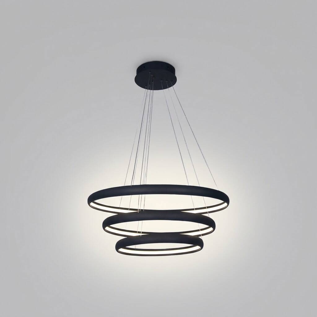 ACK 85W Çok Katlı (Halkalı) Devasa Dekoratif Sarkıt Avize 50x60x70 cm (3 Katlı Yuvarlak Halka) Siyah Kasa AL02-29501 - 3