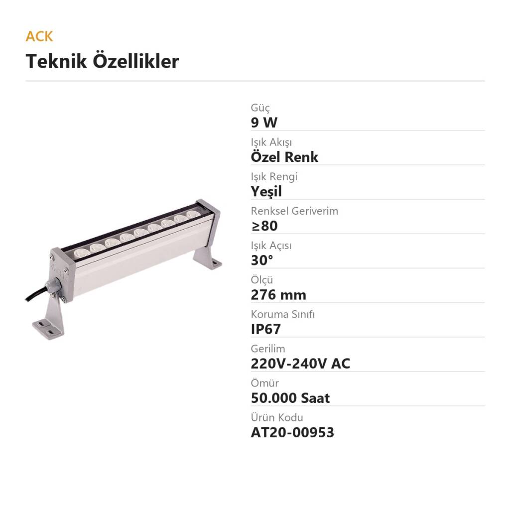 ACK 9W 276mm Yeşil LED Wallwasher AT20-00953 - 4