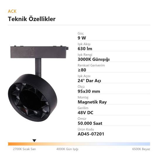 ACK 9W 3000K Günışığı 48V Magnetik Ray Armatürü Oynar Başlıklı Dekoratif Hücreli (Papatya) Spot AD45-07201 - 4