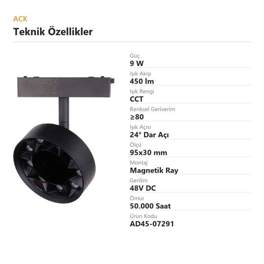 ACK 9W CCT (3 Renk) 48V Magnetik Ray Armatürü Oynar Başlıklı Dekoratif Hücreli (Papatya) Spot AD45-07291 - 4