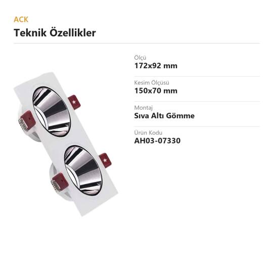 ACK Alüminyum Boş Spot Kasası / Armatürü Dikdörtgen (İkili) (Beyaz-Platin Silver) AH03-07330 - 4