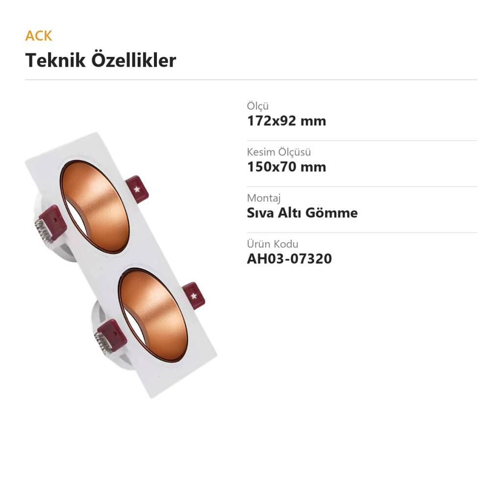 ACK Alüminyum Boş Spot Kasası / Armatürü Dikdörtgen (İkili) (Beyaz-Rose Gold) AH03-07320 - 4