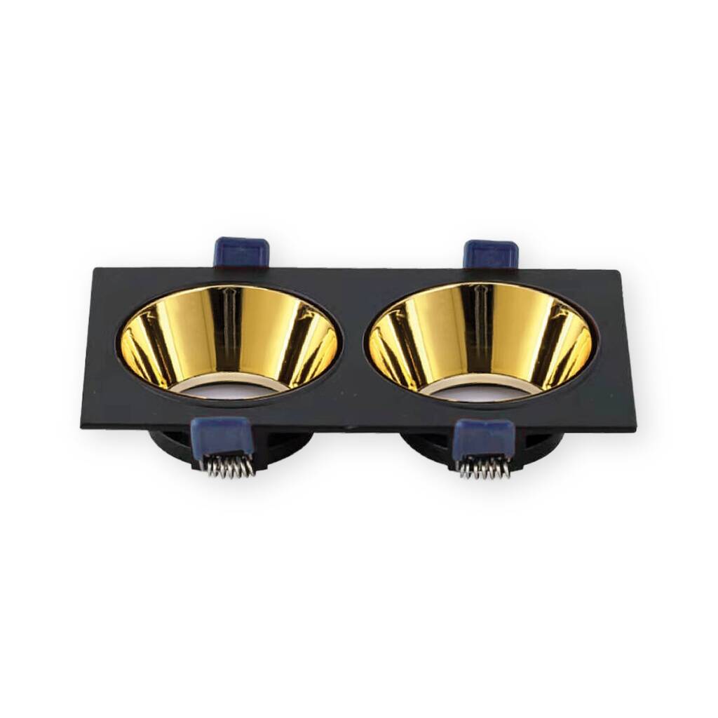 ACK Alüminyum Boş Spot Kasası / Armatürü Dikdörtgen (İkili) (Siyah-Gold) AH03-08321 - 1