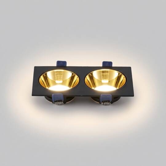 ACK Alüminyum Boş Spot Kasası / Armatürü Dikdörtgen (İkili) (Siyah-Gold) AH03-08321 - 3
