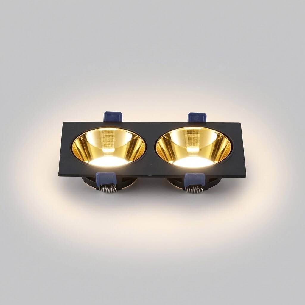 ACK Alüminyum Boş Spot Kasası / Armatürü Dikdörtgen (İkili) (Siyah-Gold) AH03-08321 - 3