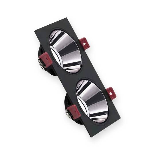 ACK Alüminyum Boş Spot Kasası / Armatürü Dikdörtgen (İkili) (Siyah-Platin Silver) AH03-07331