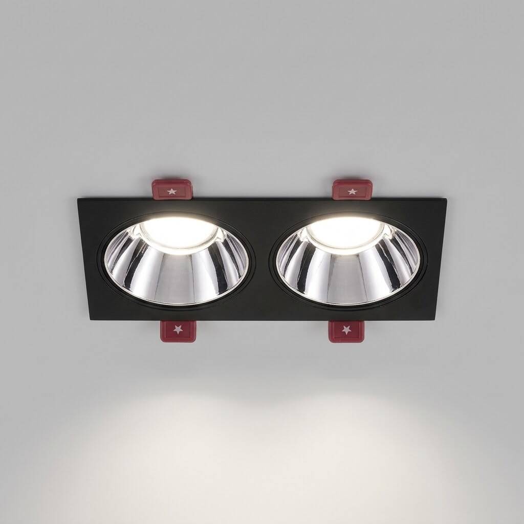 ACK Alüminyum Boş Spot Kasası / Armatürü Dikdörtgen (İkili) (Siyah-Platin Silver) AH03-07331 - 3