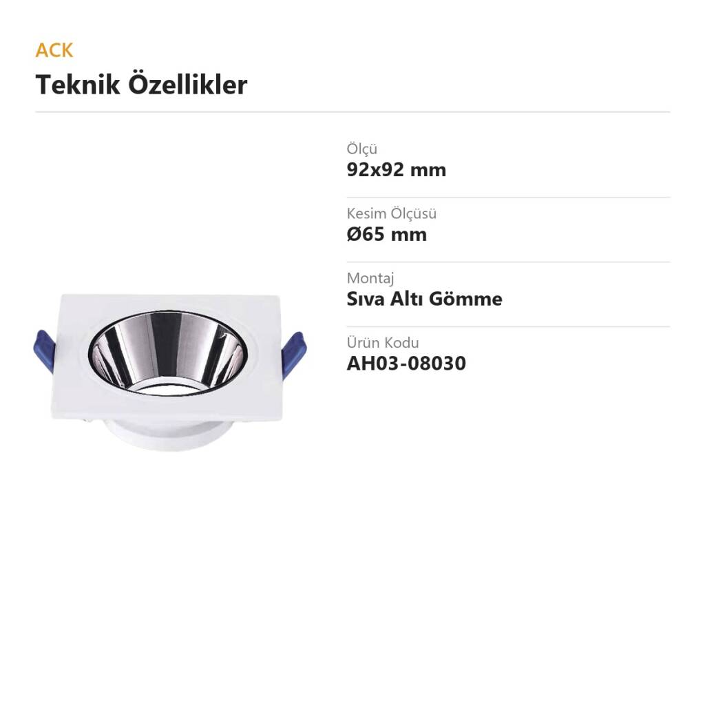 ACK Alüminyum Boş Spot Kasası / Armatürü Kare (Beyaz-Platin) AH03-08030 - 4
