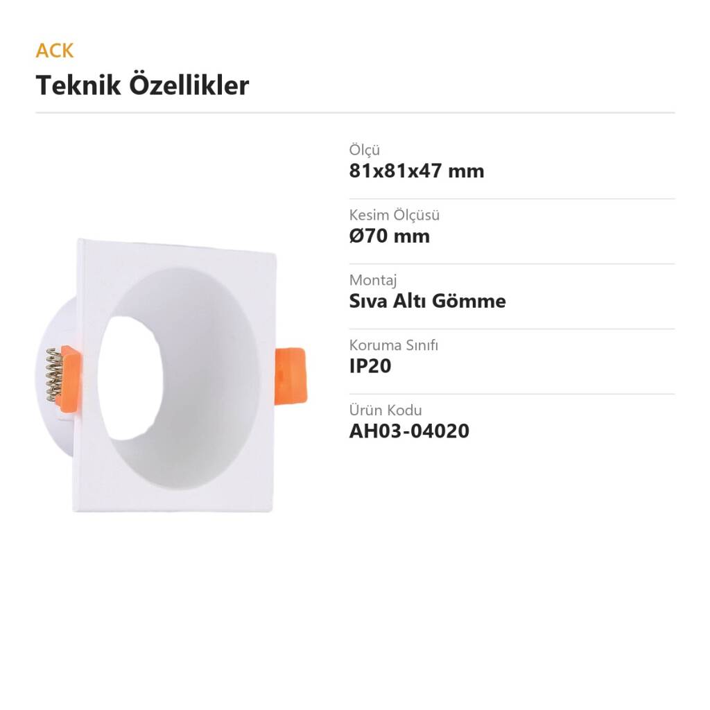ACK Alüminyum Boş Spot Kasası / Armatürü Kare (Derin) (Beyaz) AH03-04020 - 4