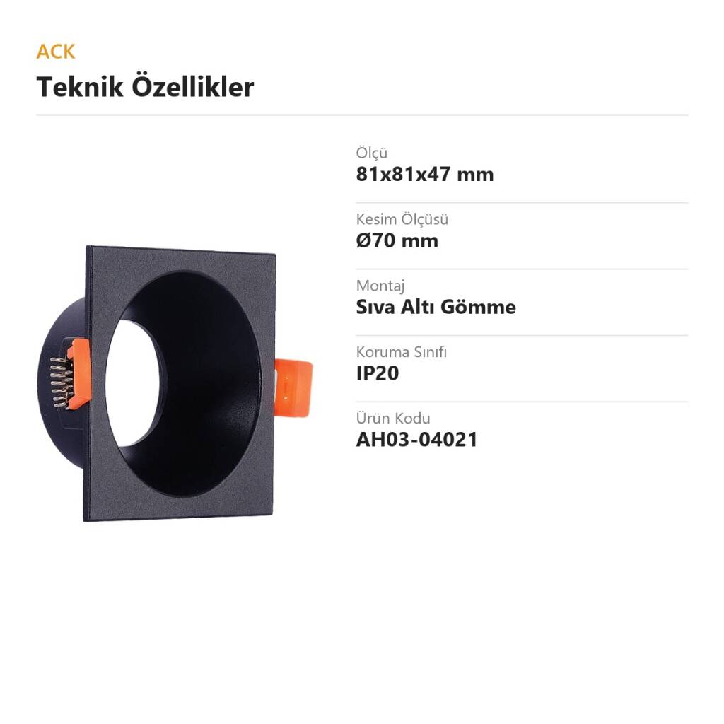 ACK Alüminyum Boş Spot Kasası / Armatürü Kare (Derin) (Siyah) AH03-04021 - 4