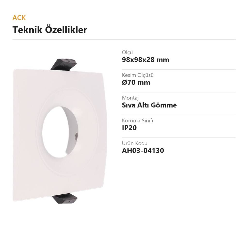 ACK Alüminyum Boş Spot Kasası / Armatürü Kare (Geniş Çerçeve) (Beyaz) AH03-04130 - 4