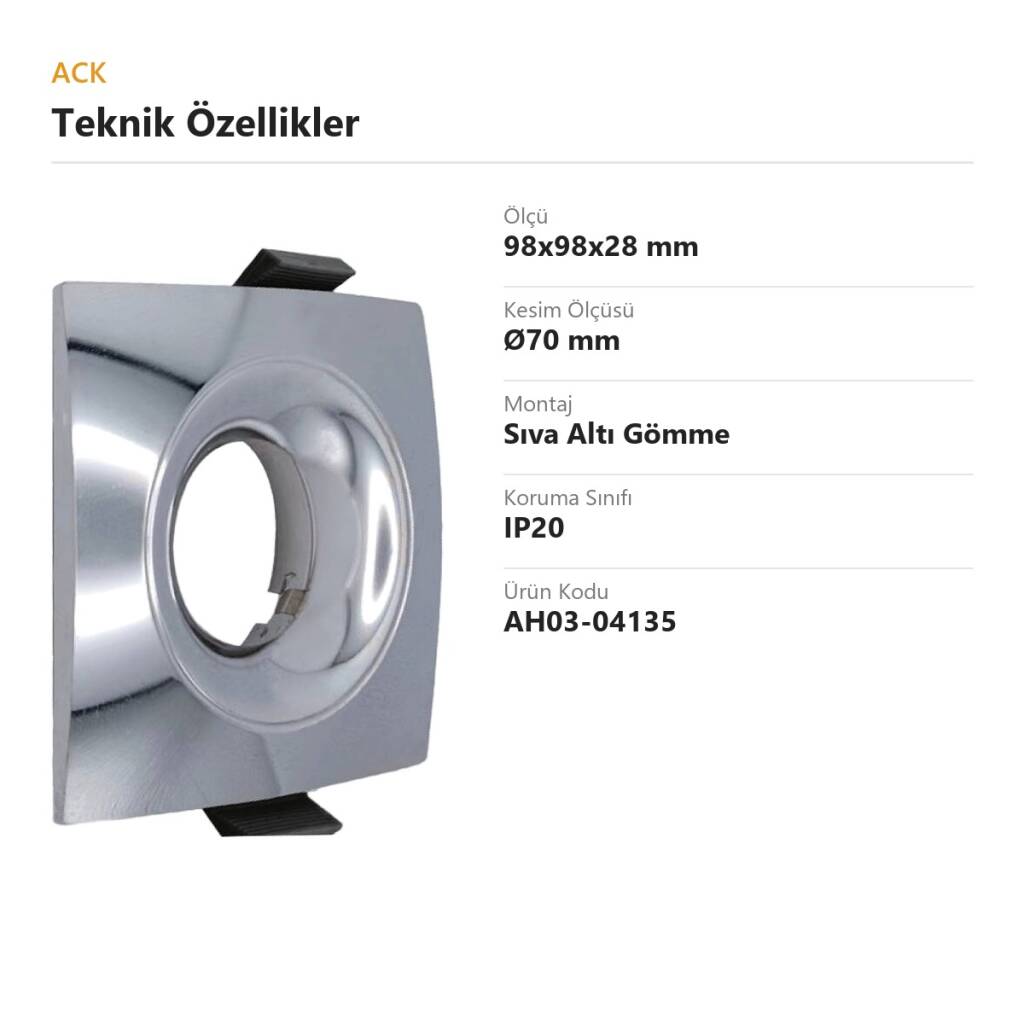 ACK Alüminyum Boş Spot Kasası / Armatürü Kare (Geniş Çerçeve) (Krom (Chrome)) AH03-04135 - 4