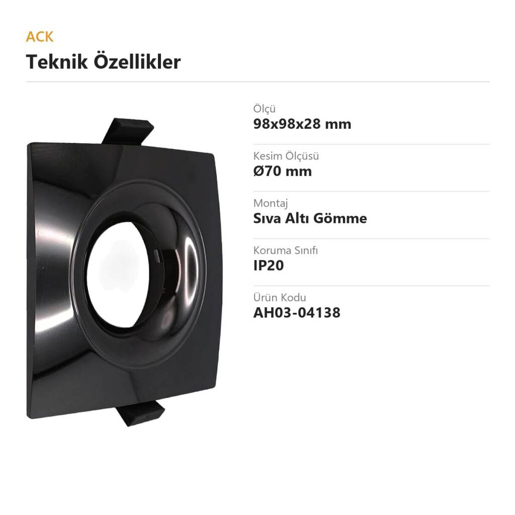 ACK Alüminyum Boş Spot Kasası / Armatürü Kare (Geniş Çerçeve) (Parlak Siyah (P.Black)) AH03-04138 - 4