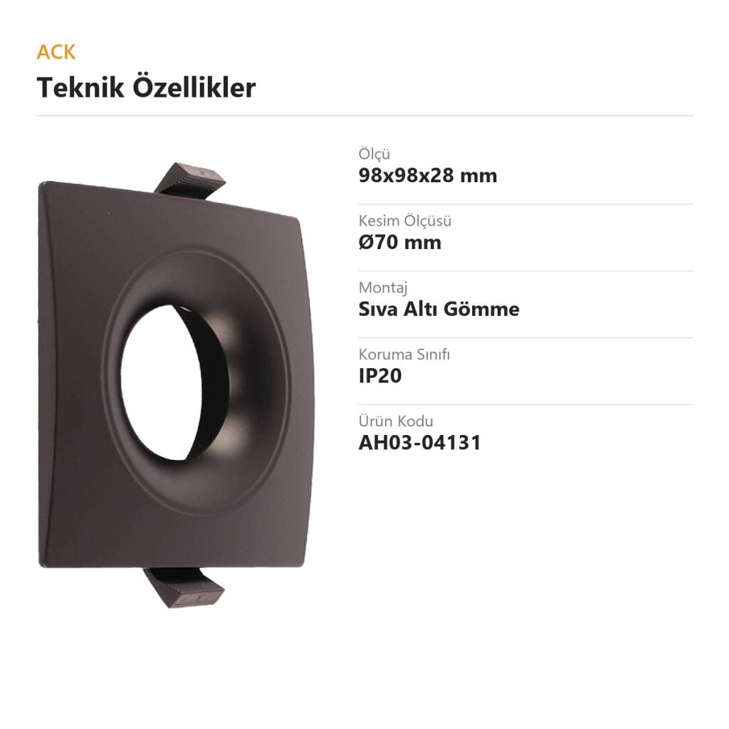 ACK Alüminyum Boş Spot Kasası / Armatürü Kare (Geniş Çerçeve) (Siyah) AH03-04131 - 4