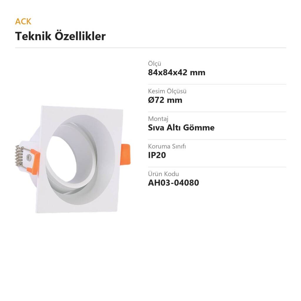 ACK Alüminyum Boş Spot Kasası / Armatürü Kare (Hareketli İç Göbek) (Beyaz) AH03-04080 - 4