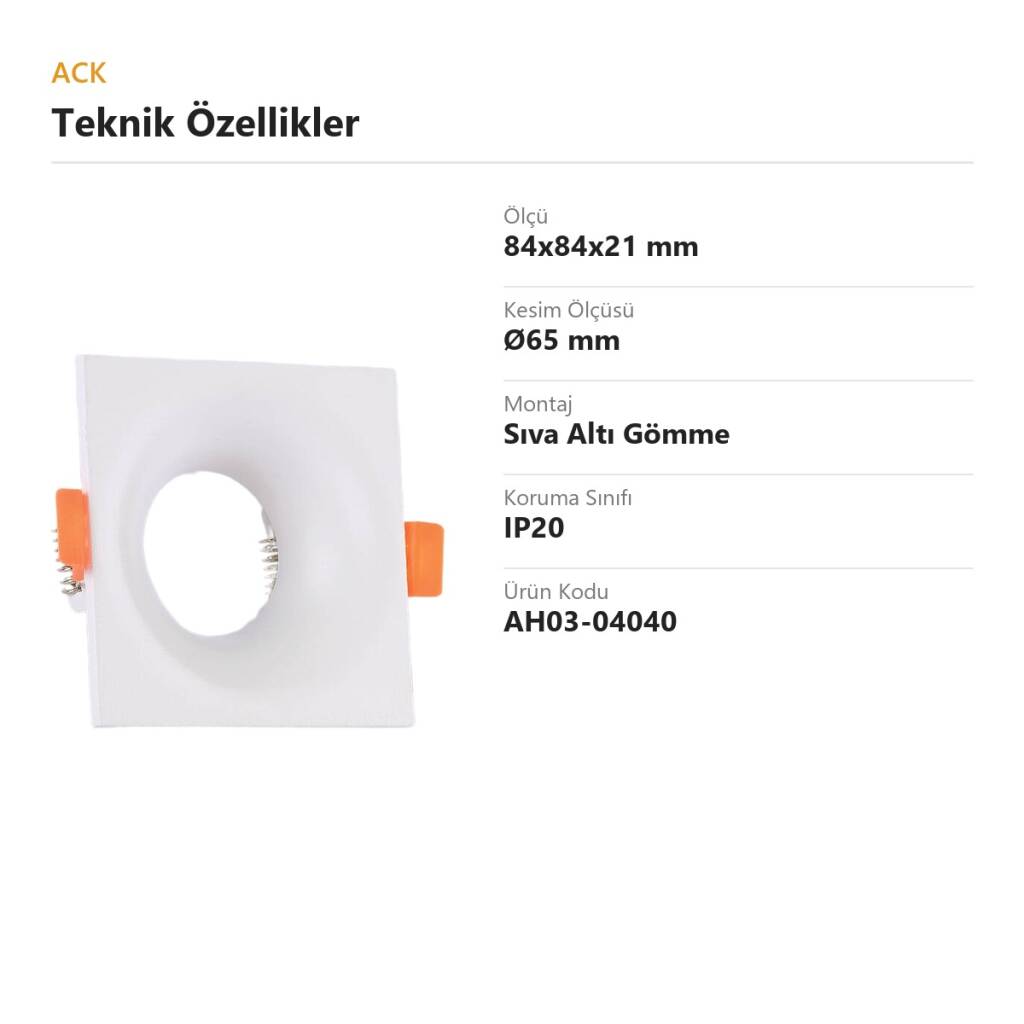 ACK Alüminyum Boş Spot Kasası / Armatürü Kare (İnce) (Beyaz) AH03-04040 - 4