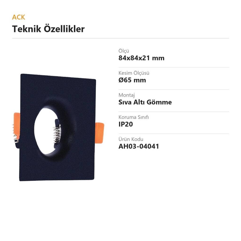 ACK Alüminyum Boş Spot Kasası / Armatürü Kare (İnce) (Siyah) AH03-04041 - 4