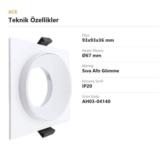 ACK Alüminyum Boş Spot Kasası / Armatürü Kare (Silindir İçli) (Beyaz-Beyaz (Çift Renk)) AH03-04140 - 4