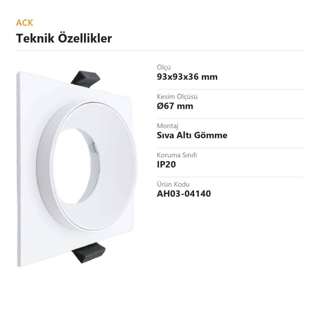ACK Alüminyum Boş Spot Kasası / Armatürü Kare (Silindir İçli) (Beyaz-Beyaz (Çift Renk)) AH03-04140 - 4