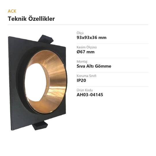 ACK Alüminyum Boş Spot Kasası / Armatürü Kare (Silindir İçli) (Siyah-Rose Gold (Çift Renk)) AH03-04145 - 4